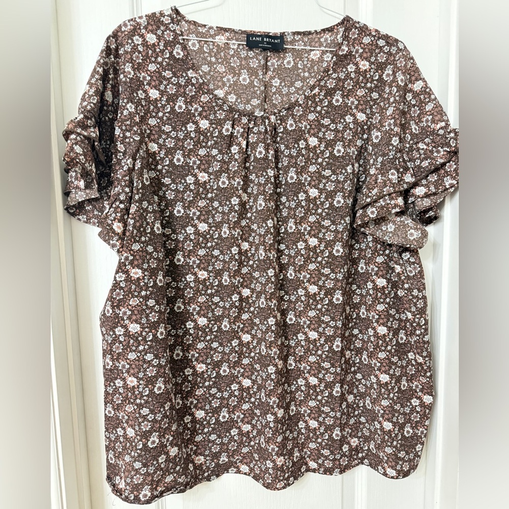 Lane Bryant Brown Floral Short Flutter Sleeve Size 22